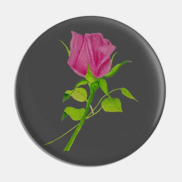 Pink rose stem, handpainted gouache flower Pin by JewelsNova