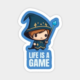 Life Is A Game RPG Chibi Wizard Gamer Magnet