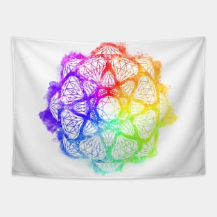 Rainbow Watercolor Crystal Mandala - Clear Silhouette Tapestry