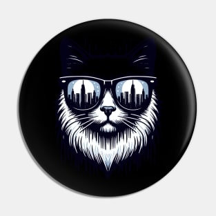 Cat in Sunglasses with City Skyline - Urban Chic Pin
