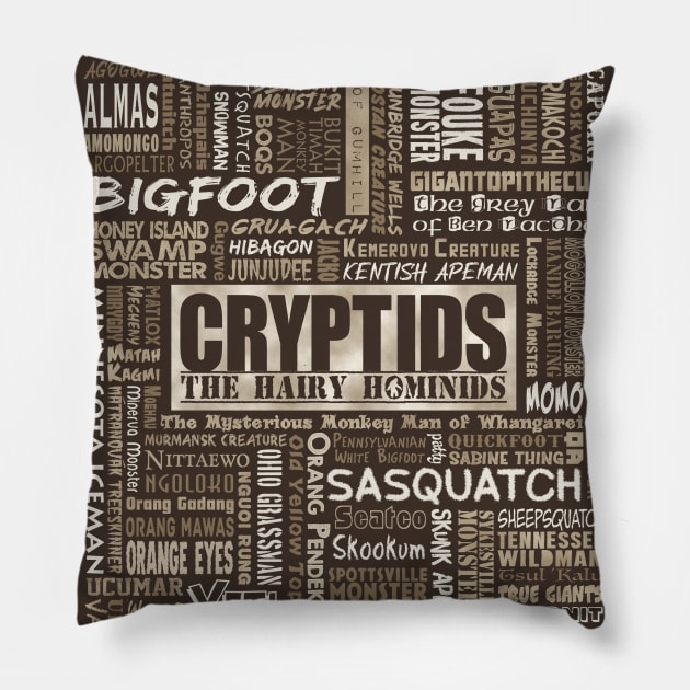 Cryptids The Hairy Hominids Pillow by CreepyAcres