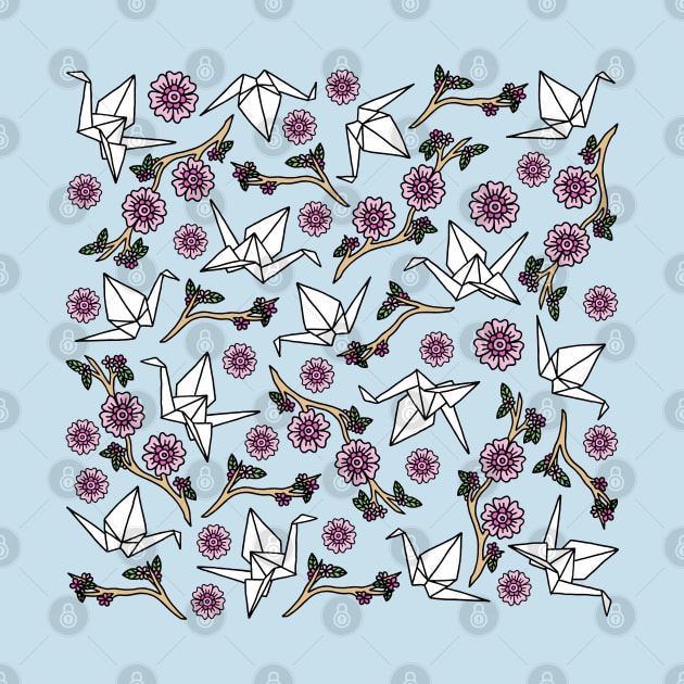 Origami Cranes and Cherry Blossoms by HLeslie Design