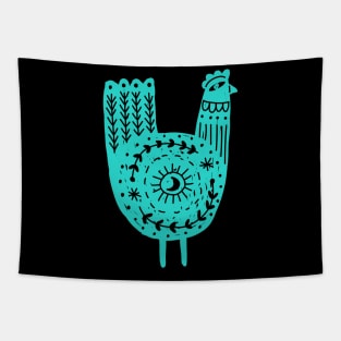 Folk Art Chicken in Turquoise Tapestry