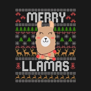 Funny Merry Llamas Ugly Christmas Sweater Llama Pun Xmas T-Shirt