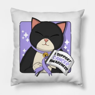 Tuxedo Cat Support Cancer Awareness Pillow