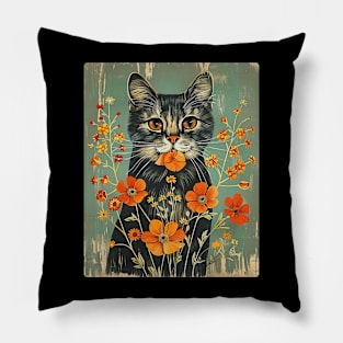 Siberian Cat Flowers Photo Art Funny Cat Lover Gift Idea Pillow