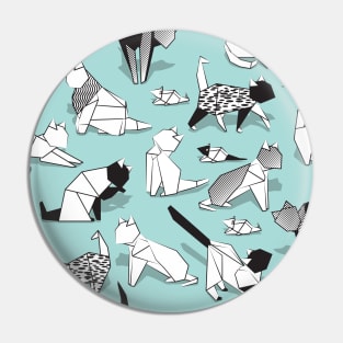 Origami kitten friends // pattern // aqua background paper cats Pin