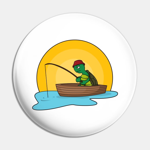 Turtle as Angler in Boat Pin by Markus Schnabel