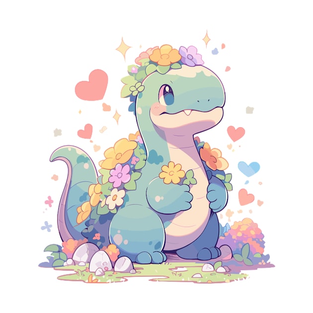 Kawaii - Flowers and T-Rex by Kawaii Kingdom