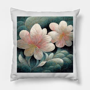 Traditional Japanese Flowers Painting Canvas #1 Pillow