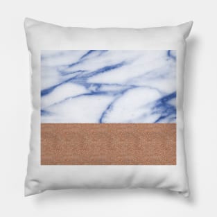 Rose gold with porcelain blue marble Pillow