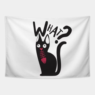 Fun Minimalist What Black And Magenta Cat Cartoon Tapestry