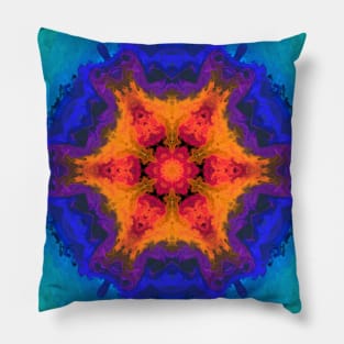 Psychedelic Mandala Flower Orange Purple and Blue Pillow