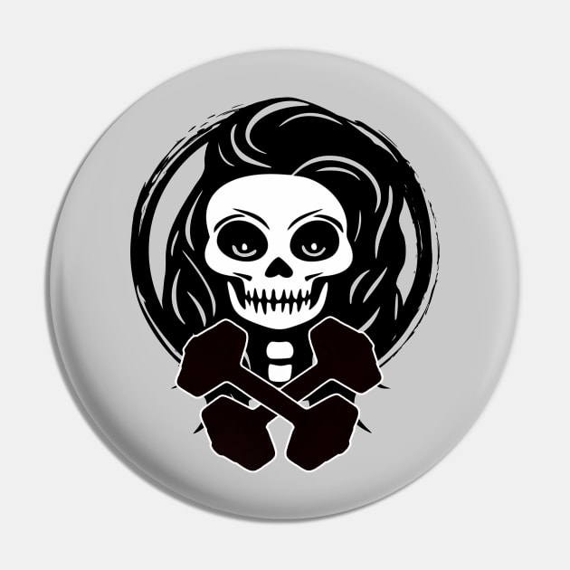 Personal Trainer Skull and Weights Black Logo Pin by Nuletto