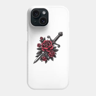 Tattoo Art - Dagger with roses Phone Case