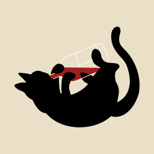 Black Cat & Red Wine - Drinking Kitty T-Shirt