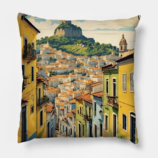 Salvador's Pelourinho Brazil Vintage Tourism Travel Poster Pillow