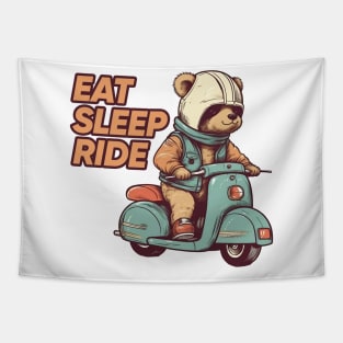 A cute teddy bear riding scooter bike Tapestry