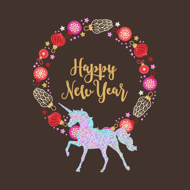 Sparkle Unicorn New Year Holiday Wreath by PersianFMts