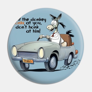 Cartoon donkey at car. Pin