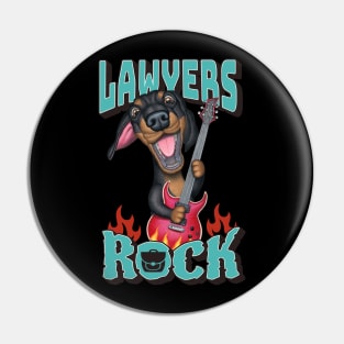 Doxie Dog rock with Dachshund guitar on Lawyers Rock tee Pin