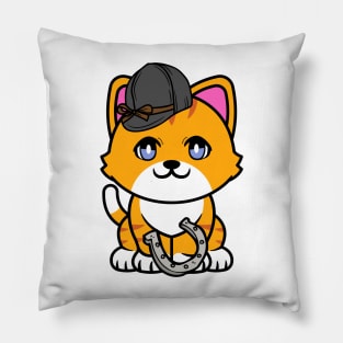 Funny orange cat is ready to ride a horse Pillow