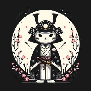 Kawaii Cat Anime Japanese Retro Samurai Novelty Funny Cat T-Shirt