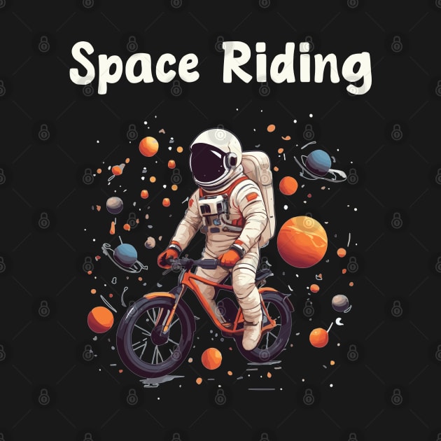 Astronaut riding bike in space by Patterns-Hub