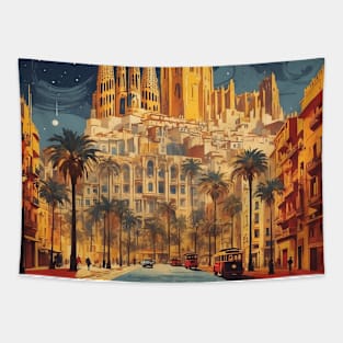 Barcelona Starry Night Spain Travel Tourism Retro Vintage Art Tapestry