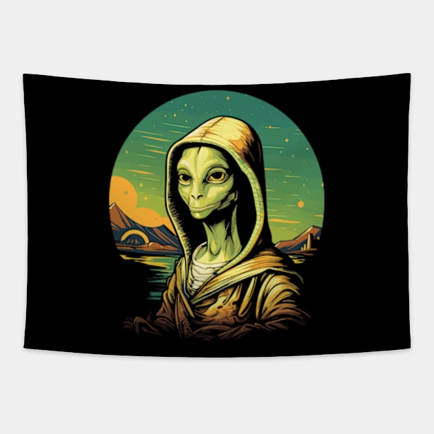 UFO Mona Lisa Alien Gifts Men Women Kids Funny Alien Tapestry by KsuAnn