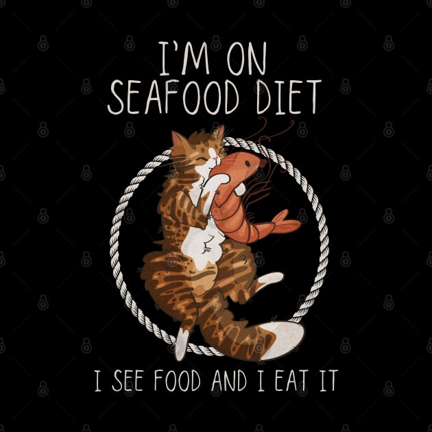 I’m on Seafood Diet - Red Cat with Shrimp by Feline Emporium