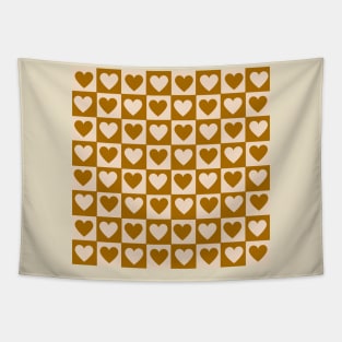 Checkerboard Brown Hearts Full Retro Tapestry