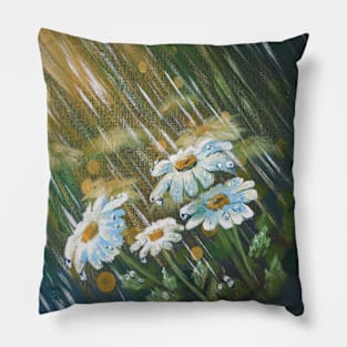 Nature garden painting spring rainy day flower white daisy Pillow