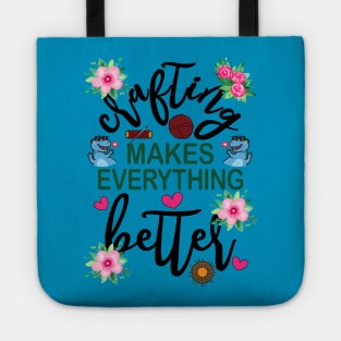 Crafting Makes Everything Better Dinosaur with Glasses Floral Tote