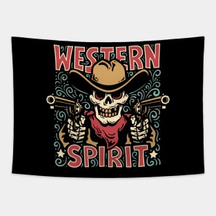 Western cowboy skull in a hat with guns Tapestry