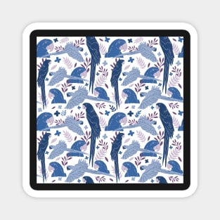 Ara Parrot Tropical Leaves Pattern Blue and Pink Magnet