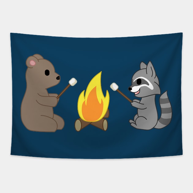 campfire fun making s'mores Tapestry by chibifox