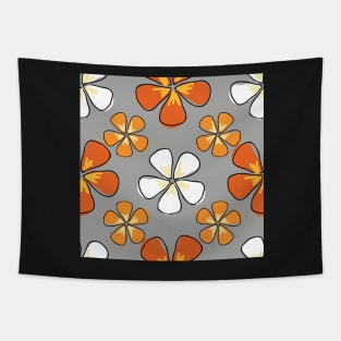 Doodle Hibiscus flowers on gray background Tapestry