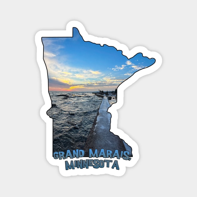 Minnesota State Outline - Grand Marais Sunset Magnet by gorff