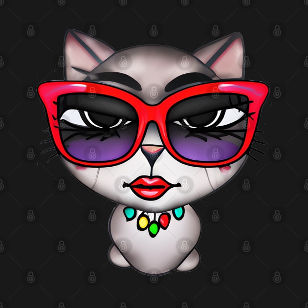 Cat with Red Glasses Checking Everything Out by 1FunLife