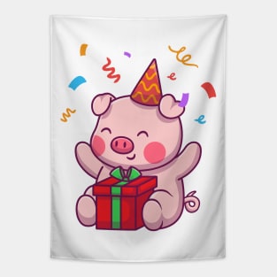 Cute pig with gift Tapestry