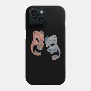 Skull Masks of Comedy & Tragedy (Green female Skull Set on Back) Phone Case