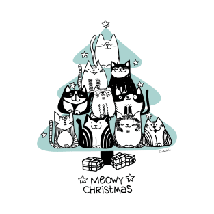 Stacked Cat Christmas Tree, Meowy Christmas T-Shirt