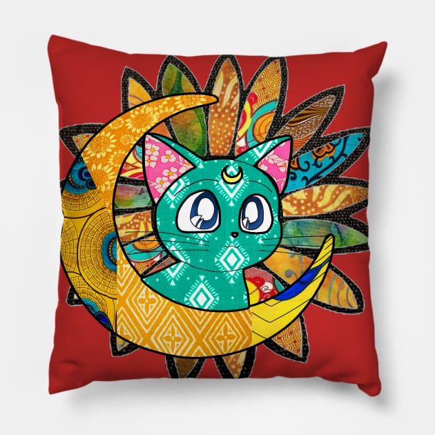 Sailor Moon Cat Artemis Green Pillow by artbyomega