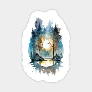 Mountain lake surrounded with trees - 2 Magnet