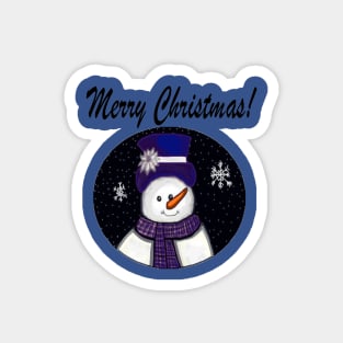 Blue Snowman Merry Christmas Magnet