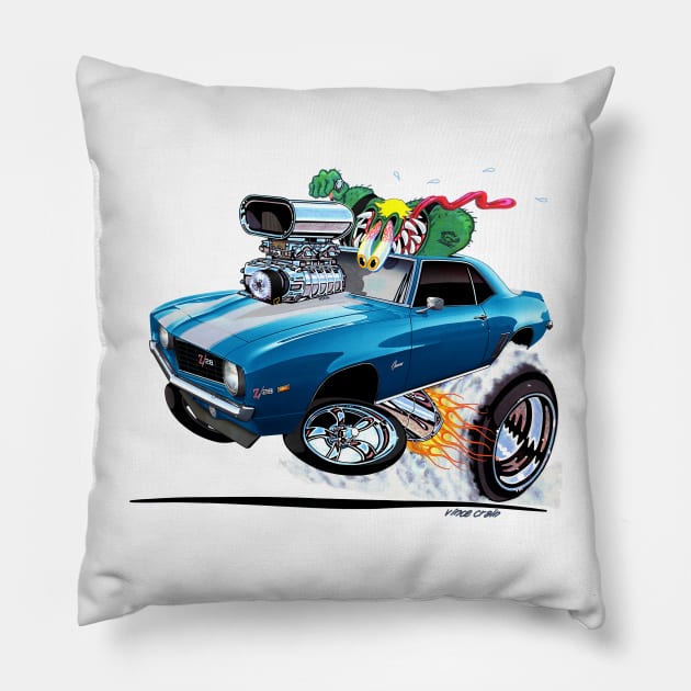 Z RATED 69 Camaro Blue Pillow by vincecrain