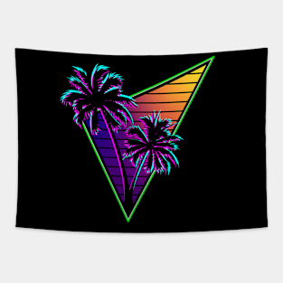 80s Synthwave Inspire Palm Tree Silhouette Triangle Design Tapestry