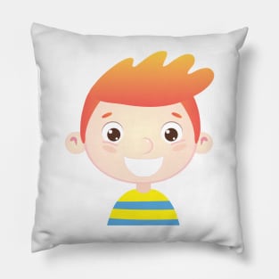 orange boy with a smile on his face looks at us Pillow