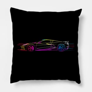 C8 Corvette Rainbow Neon outline art style supercar race car muscle car sportscar Corvette C8 Pillow